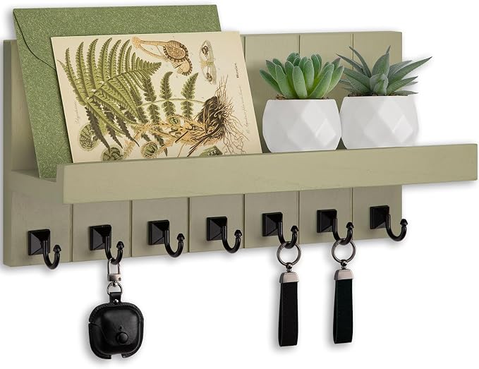 Key Holder for Wall, Decorative Key Holder with Shelf, Key and Mail Holder Wall Mount, Farmhouse Decor with 7 Key Hooks for Keys, Coats, ect.