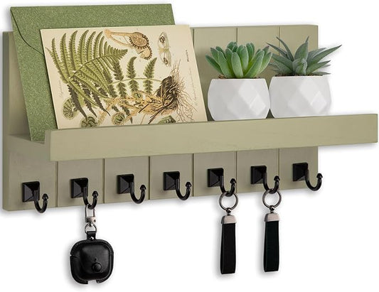 Key Holder for Wall, Decorative Key Holder with Shelf, Key and Mail Holder Wall Mount, Farmhouse Decor with 7 Key Hooks for Keys, Coats, ect.