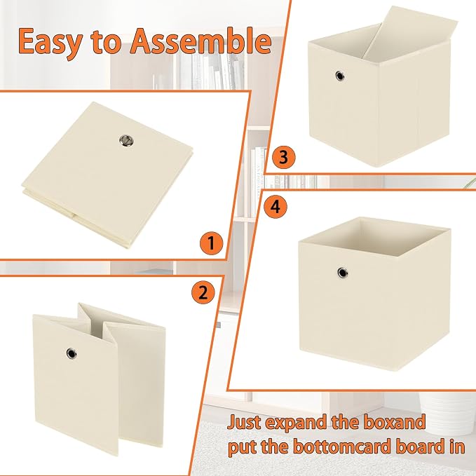 Foldable Storage Cubes Bins ,11 Inch Cloth Storage Cube Fabric Storage Box Cubes Organizer Baskets with Handles for Home Organizer Set of 8 (Creamy-White)