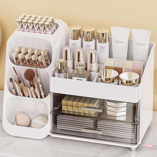 Anylady Large Capacity Makeup Organizer Countertop with Makeup Brush Holder for Vanity, Thickened Material, Bathroom Countertop Organizer Skin Care Perfumes Storage, Teen Girl Gifts for 13-25 Year