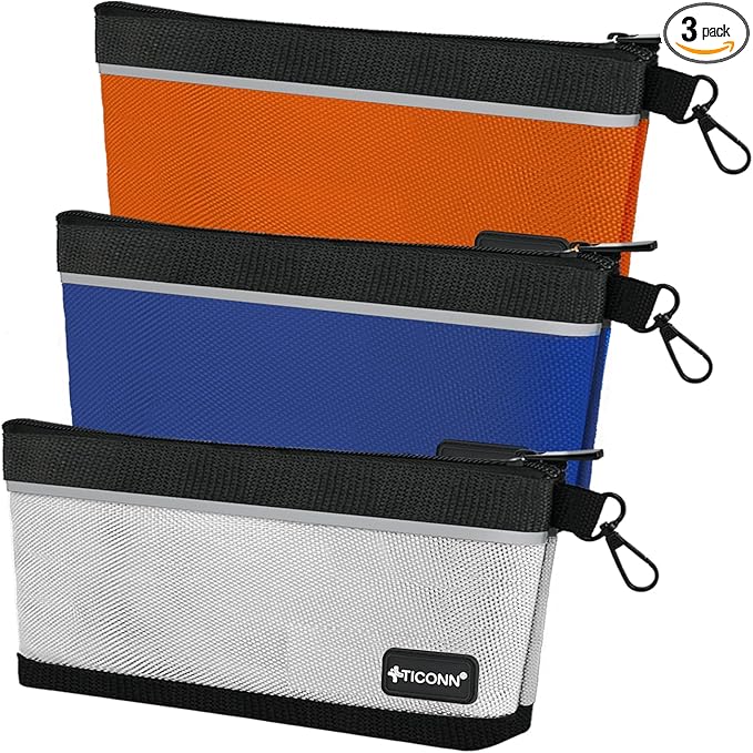 TICONN Tool Pouches with Zipper, 1680D Oxford Small Tool Bags, Waterproof Utility Bag Zipper Pouch for Tool Organizers and Storage (3 Pack Large)