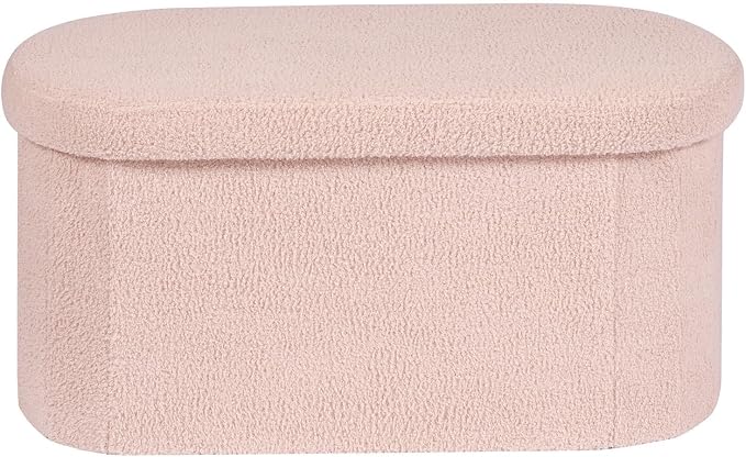 PINPLUS Storage Ottoman Bench Tufted Oval Ottomans for Living Room Foot Rest, Chest Box Velvet Bench with Storage, Pink 30"x15"x15" (Pink)