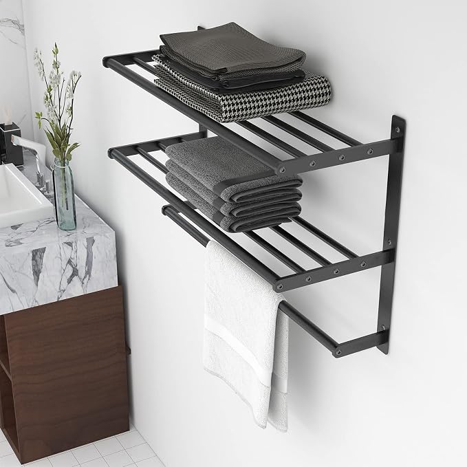 Bethom Bathroom Towel Rack with Bars, 24 Inch Towel Shelf, Brushed Nickel | 3-Tier Hotel Towel Racks for Bathroom Wall Mounted, Bath Towels Storage, Stainless Steel
