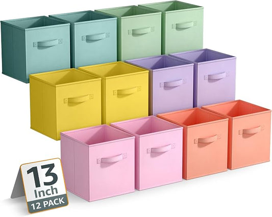 Sorbus 13 Inch Storage Bins - Sturdy Collapsible Fabric Storage Cubes with Handle - 12 Foldable Baskets for Organizing Clothes, Toys, Books - Storage Baskets for Shelves, Closets