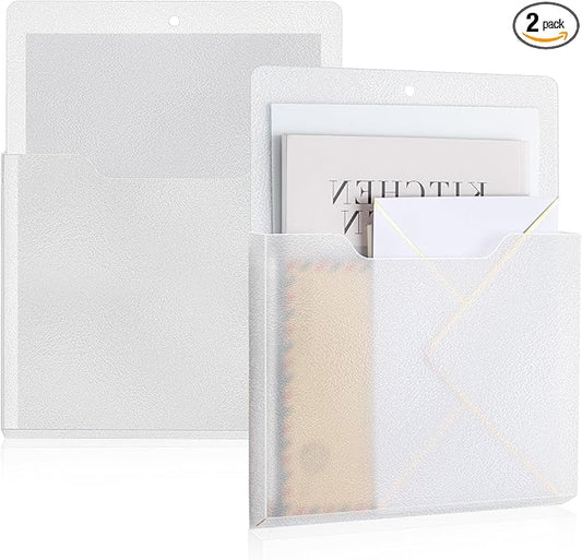 Feifeiya 2 Pcs Magnetic File Folder Wall Hanging Holder Large Pocket Paper Magazine Mail Organizer for Refrigerator Classroom Locker Whiteboard(Vertical,Clear Color,12.2 x 9.4 Inches)