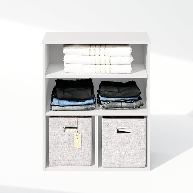 Furinno Reed Closet Organizers and Storage, 3-Tier Closet Organizer, Open Shelf Closet Storage, for Wardrobe, Bedroom, Living Room, White