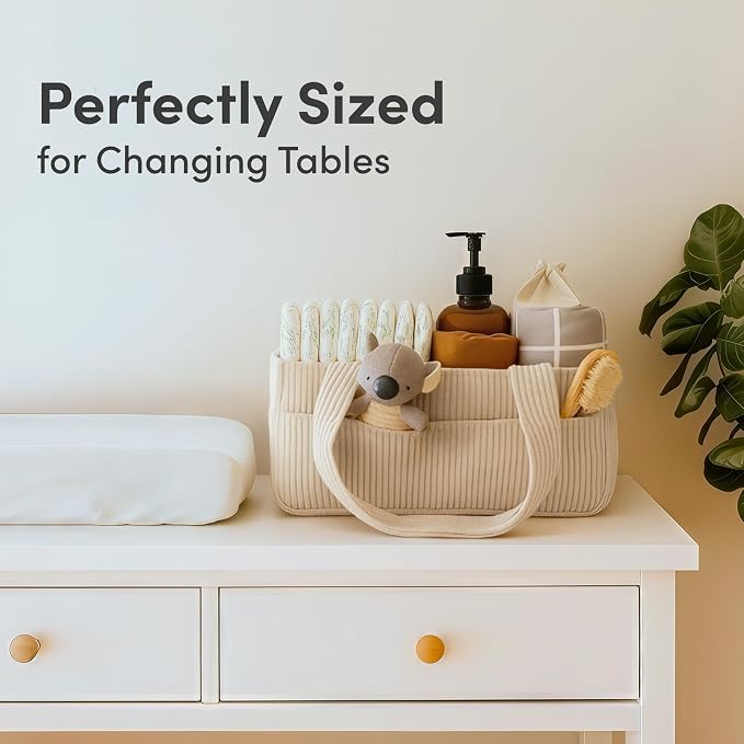 PUTSKA Baby Diaper Caddy Organizer, Nursery Basket, Cream Corduroy