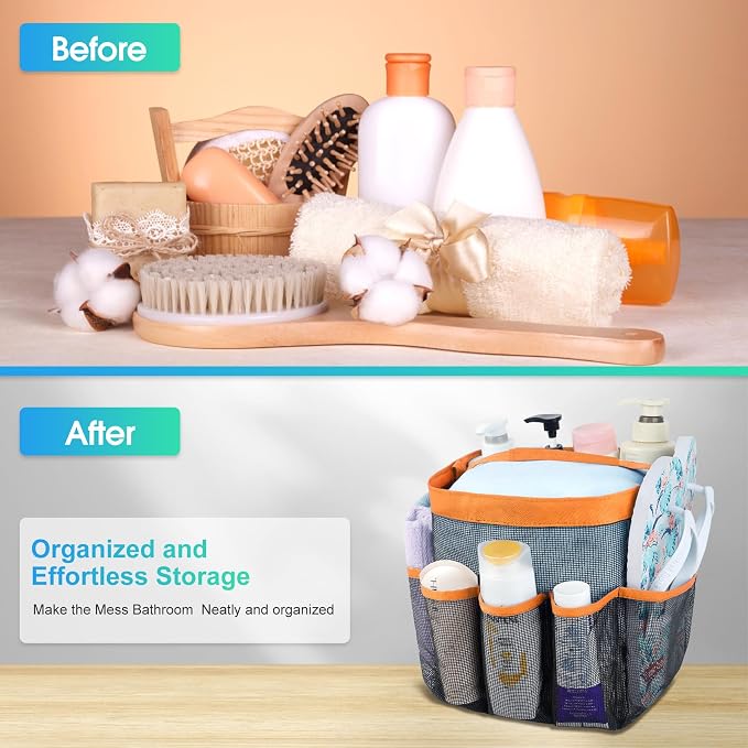 Mesh Shower Caddy Portable - 9 Pockets for College Dorm Room Essential | Large Capacity Mesh Shower Caddy with 9 Pockets, Portable Hanging Toiletry Bag for College Dorm, Gym, Camping and Beach