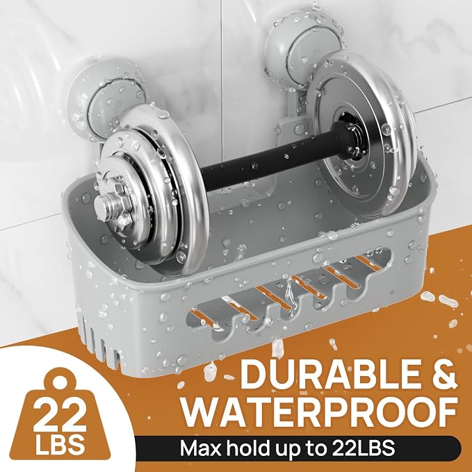 LEVERLOC Shower Caddy Suction Cup Set Shower Organizer & Soap Holder, Grey | Toothbrush Holder, Bathroom Shelf Basket NO-Drilling, Removable Suction Storage, Waterproof Bathroom Caddy