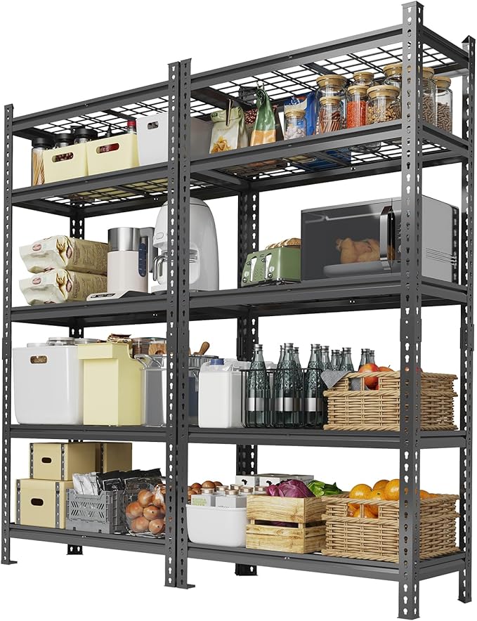 Garvee 5 Tier Metal Storage Shelving Unit 36" W Adjustable Garage Shelving | 2 Pack Heavy Duty Garage Shelving 2200 LBS Storage Shelves for Garage Kitchen Pantry Warehouse Basement 36" W × 16" D × 72" H