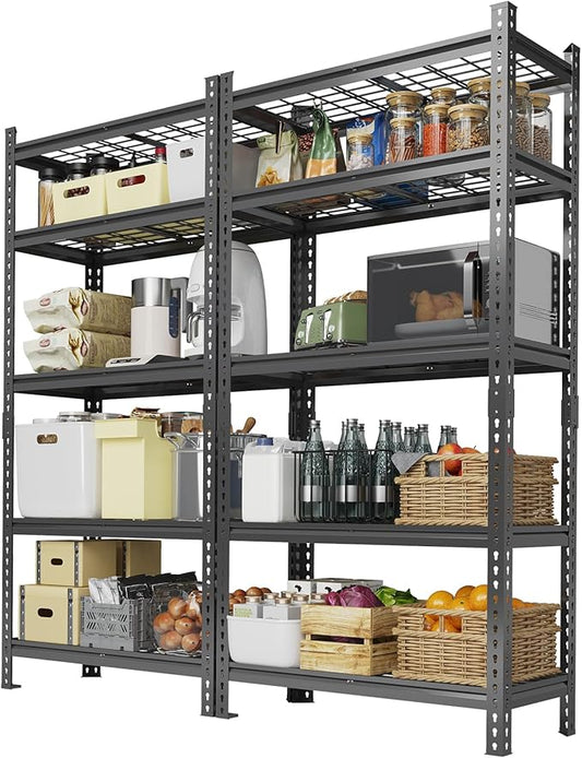 Garvee 5 Tier Metal Storage Shelving Unit 36" W Adjustable Garage Shelving | 2 Pack Heavy Duty Garage Shelving 2200 LBS Storage Shelves for Garage Kitchen Pantry Warehouse Basement 36" W × 16" D × 72" H