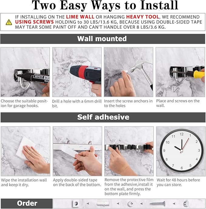 AceMining Broom Holder Wall Mount, 3 Racks 4 Hooks Heavy Duty Mop Organizer | Mop Holder Wall Mount and Broom Hanger for Garage, Laundry Room, Kitchen and Utility Storage