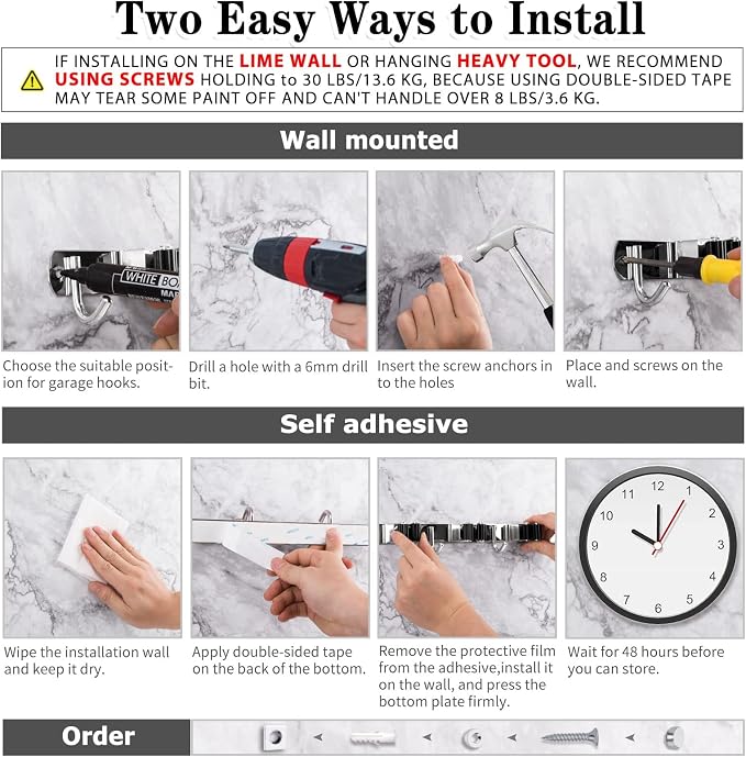 2 Pack Broom Holder Wall Mount, 3 Racks 4 Hooks Mop and Broom Organizer | Mop Holder Wall Mount and Broom Hanger for Garage, Laundry Room, Kitchen and Utility Storage