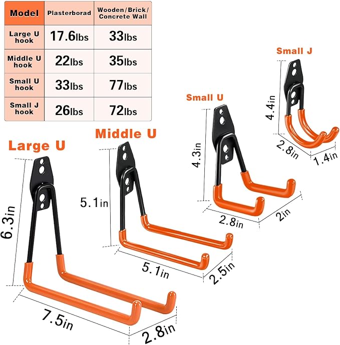 Steel Garage Storage Hooks - 32 Pack Anti-Slip Coating, Heavy Duty Wall Mount Wall Hooks for Hanging Bike, Ladder, Garden Tools, Power Tools, Bulk Items Ropes, Utility Garage Organization Housolution