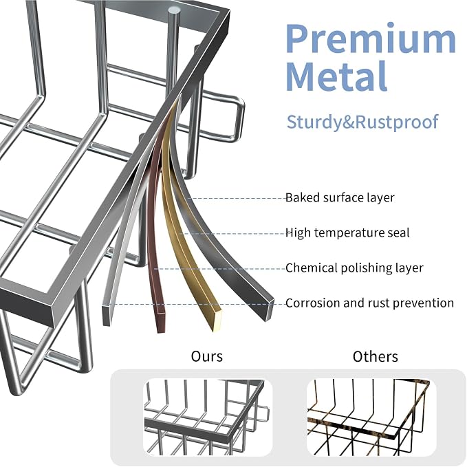 Saydear L-Shaped Under Sink Organizer, 2-Tier Pull-out Cabinet Rack 1-Pack | Grey Height-Adjustable Steel Rack, Sliding Grid Drawers with PP Liners, Holds 100 Lbs, Suction Base, Ideal Kitchen Storage