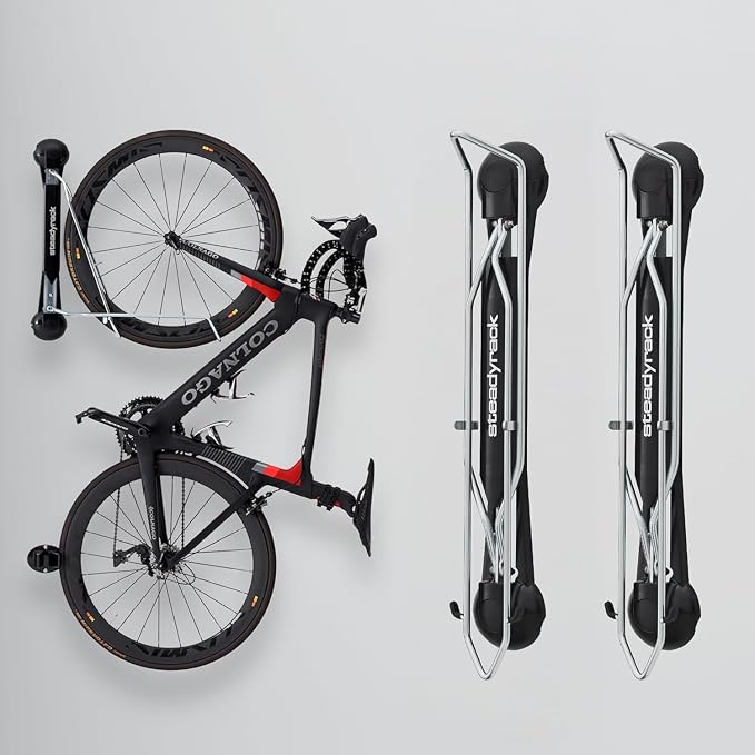 Steadyrack Swivel Bike Wall Mount, Vertical Bike Rack for Garage Storage | Roll-in design, no heavy lifting. Holds road and gravel bikes to 77 lb, steel build, fits apartments, sheds.