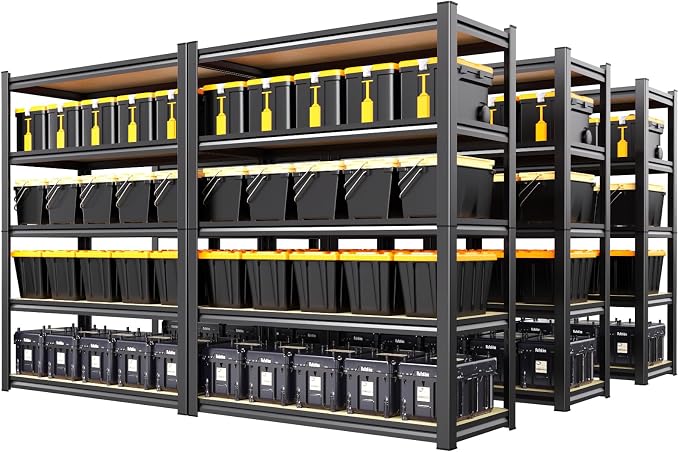 6 Pack Garage Shelving Heavy Duty Storage Shelves, Metal Adjustable Shelving Unit, Utility Garage Organizer Shelf for Basement, Pantry, Kitchen, Warehouse, 78" Hx45.6 Wx19.7 D, Black