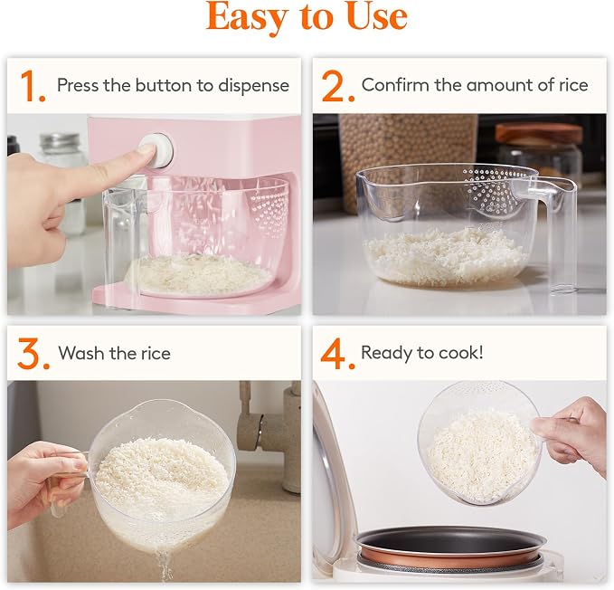 Lifewit 2 Pack Rice Dispenser 25 Lbs(11.3kg), Rice Storage Container Sealed Moisture Proof with Measuring Cup for Kitchen Pantry Household, BPA-Free, Pink