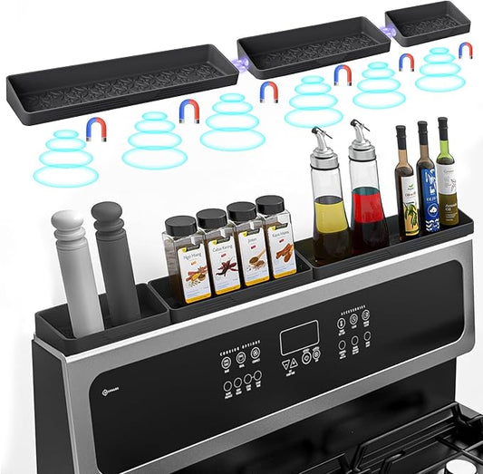 Foeacry Magnetic Stove Top Shelf 30"/24"/20", 3-Piece Silicone Over the Stove Shelf Spice Rack & Spice Organizer — Heat Resistant, No Drill Kitchen Storage Organizer for Gas & Electric Stoves