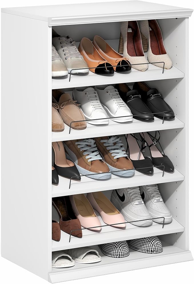 Furinno FANO Shoe Rack, 4-Tier Shoe Organizer, Closet Shoe Shelf with Angled, Adjustable Shelves, Stackable Shoe Storage, 15.9 x 23.6 x 36.2 for Wardrobe, Bedroom, Living Room, White