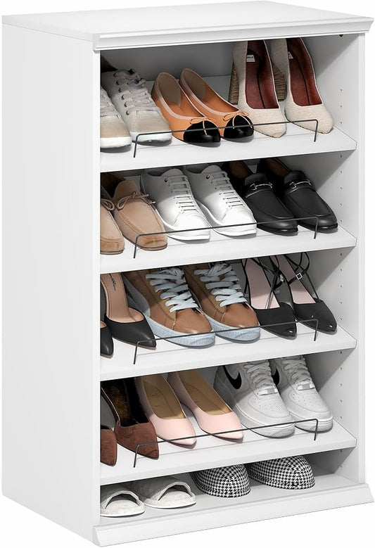 Furinno FANO Shoe Rack, 4-Tier Shoe Organizer, Closet Shoe Shelf with Angled, Adjustable Shelves, Stackable Shoe Storage, 15.9 x 23.6 x 36.2 for Wardrobe, Bedroom, Living Room, White