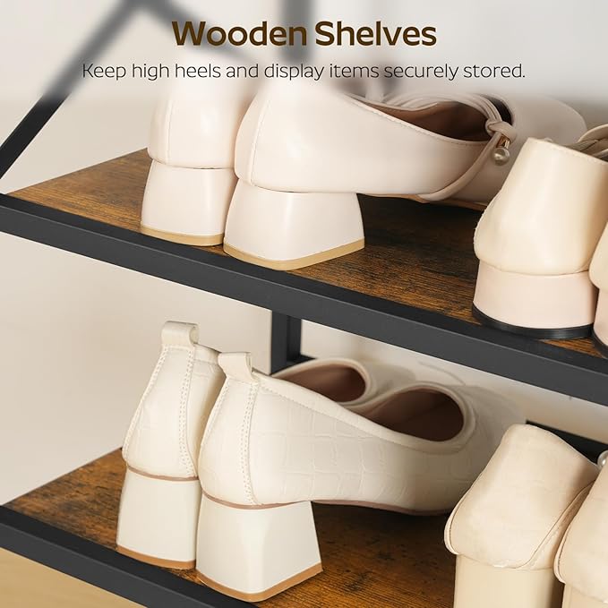 10-Tier Tall Shoe Rack Organizer, Wooden Shoe Storage for Closet Holds 40 Pairs, Sturdy Shoe Shelf with X-Shaped Metal Support, for Entryway, Bedroom, Rustic Brown and Black SS210BR