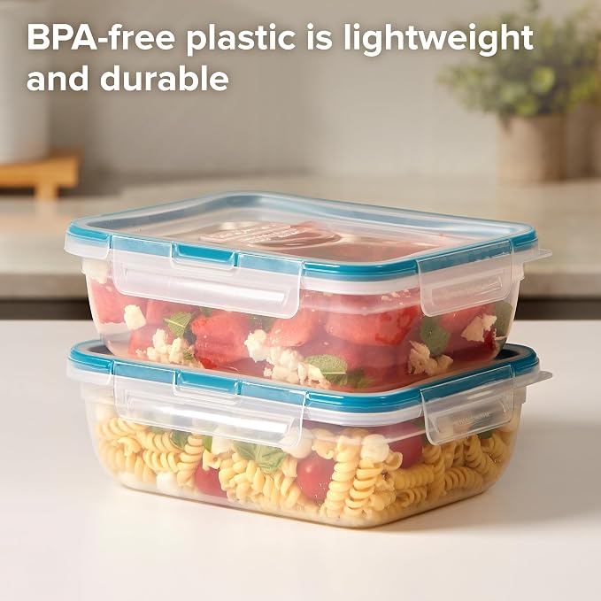 Snapware Plastic Total Solution 2-Pack (8.5-Cup) Food Storage Containers Set, Leakproof & Airtight Plastic Locking Lids Rectangular Tupperware, BPA-Free Lids, Microwave Dishwasher Freezer Safe