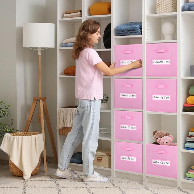 Fabric storage cubes (8 Pack) 13 Inch Cube Storage Bin, cube organizer bins with 8 Labels Window Cards & a Pen, Foldable cube organizer bins and Storage Box, Light Pink