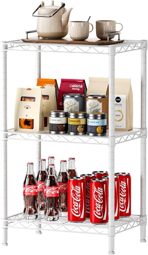 SINGAYE Small Shelves Kitchen Storage Shelf Wire Shelving Metal Adjustable | 3 Tier Shelf Organizers Storage Shelving Unit for Office Pantry Laundry Bathroom Closet Home 11.6" D X 17.6" W X 30" H White