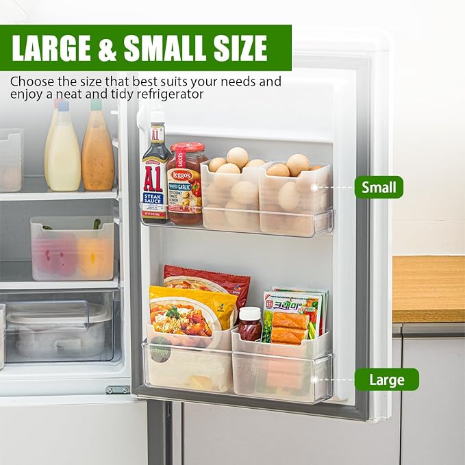 6 Pack Refrigerator Organizer Box, Plastic Refrigerator Side Door Storage Containers, Space-Saving Organizer Bins for Refrige, Refrige Drawers for Fruit and Vegetable (Clear, L×6)