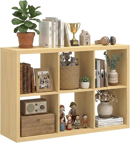 WannabeMyself【2026 Wooden Thick Frame】 6 Cube Storage Organizer with Anti-Tipping Kits, Reversible Open Back Book Shelf,Bookcase for Living Room,Bedroom,Entrance Hall,Office,11.6×36.3×24.6,Oak Color