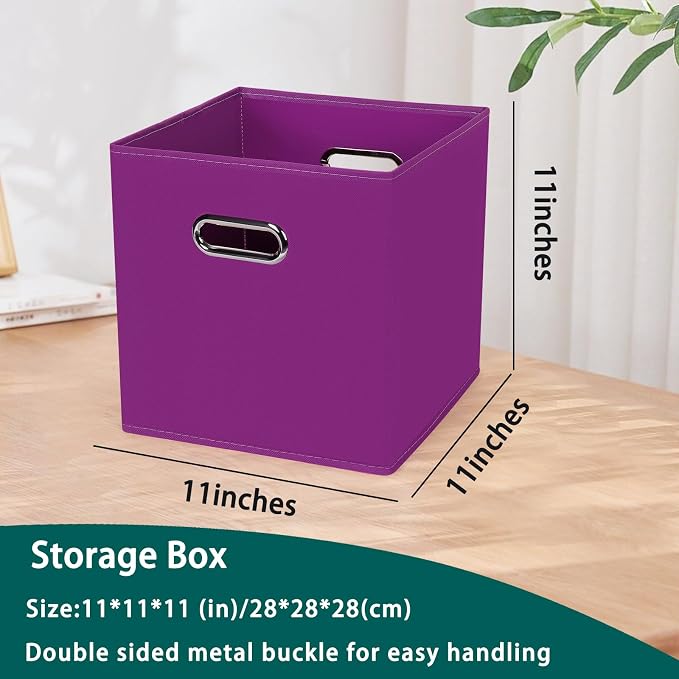 Black Foldable Storage Cubes Bins, Fabric Storage Box Cubes Organizer Baskets with Dual Handles for Home Organizer,Set of 6,(Purple)