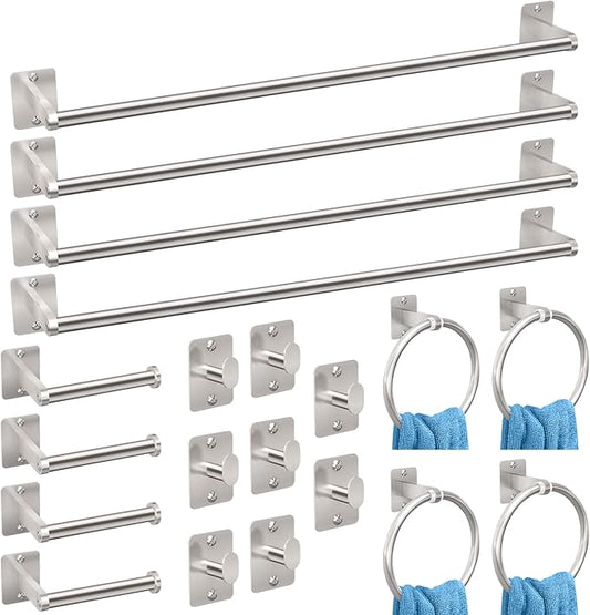 KLJKPA 20-Piece Brushed Nickel Bathroom Hardware Set, 24 inch Towel Bar | Towel Racks for Bathroom Accessories Set, Robe Towel Hooks, Toilet Paper Holder Wall Mounted