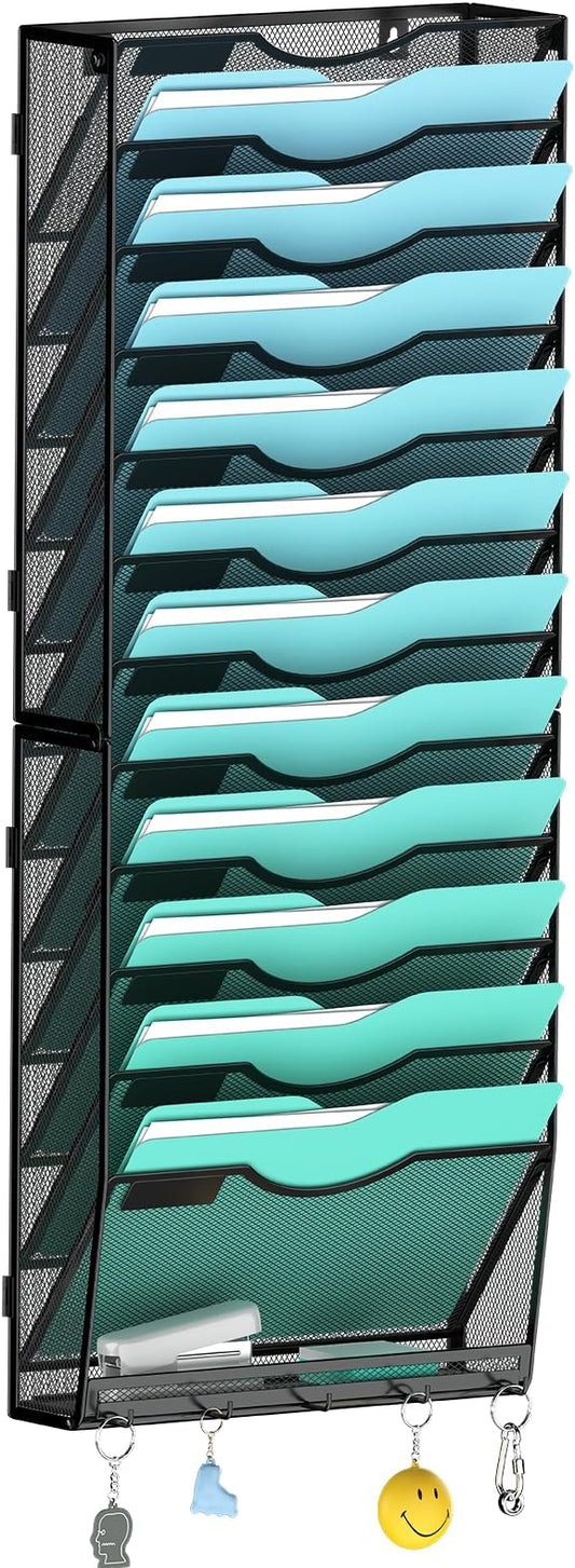 Gawerk 13-Tier Wall File Organizer Hanging Wall File Holder Wall Mount Paper Folder Organize