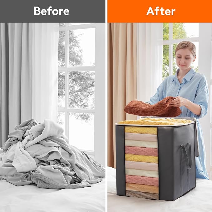 Lifewit 120L Extra Large Blanket Storage Bags, Foldable Comforter Storage with Reinforced Handles, Clothes Storage Containers for King Comforter, Bedding, Pillow, Sheet, Storage Bin with Lids 4 Pack