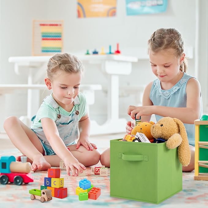Stero Fabric Storage Bins 6 Pack Fun Colored Durable Storage Cubes with Fabric Handles Foldable Cube Baskets for Home, Kids Room, Closet and Toys Organization Multi Colors-1