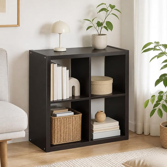 4-Cube Cubicle Bookshelf, Cube Bookcase with Open Back, Reversible Book Shelf, Cube Storage Organizer, 15 x 30 x 30, for Living Room, Home Office, Dark Oak