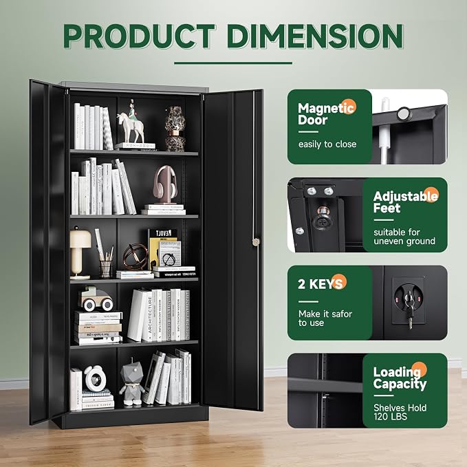 Letaya Metal Garage Storage Cabinets with Lock Door and Adjustable Shelves, Steel Tool Cabinets for Home,Office,Warehouse Organisieren (Black)