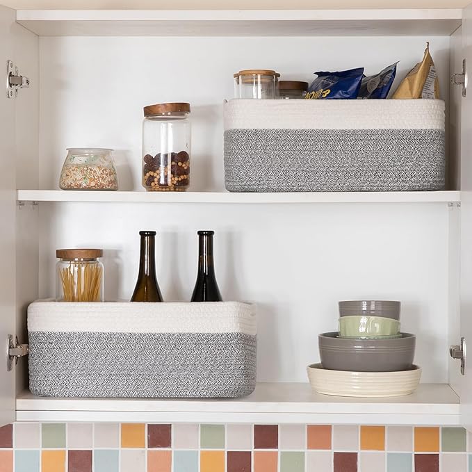 OIASKET Storage Baskets for Organizing 3 Pack, Woven Baskets for Shelves, | Closet Organizer Bins with Handle, Empty Gift Basket, Toy Storage for Toys, Blankets, Towels, Clothes, Books, 15"x11.42"x6.7"