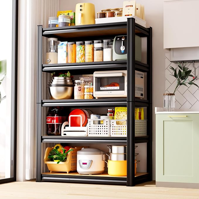 6 Pack Garage Shelving Heavy Duty Storage Shelves, Metal Adjustable Shelving Unit, Utility Garage Organizer Shelf for Basement, Pantry, Kitchen, Warehouse, 71.2" Hx45.6 Wx17.7 D, Black