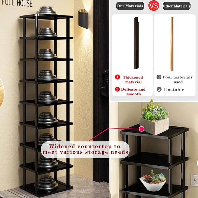 Vertical Shoe Rack - Tall Narrow Shoe Rack Organizer for Small Spaces,7 Tier Bamboo Shoen Shelf for Entryway,Closet,Corner,Doorway,Skinny Shoe Shelf Space Saving Shoe Storage,Free Stackable DIY