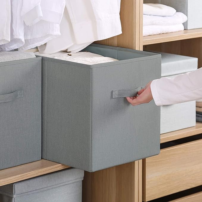 Basic Fabric Storage Bins 10.6 x 10.6 x 11 Storage Cubes 2 Pack Grey | Foldable Clothing Storage Bins, Reinforced Handles, Sturdy, Lightweight, Space-Saving, For Closet, Shelf, Nursery And Bedroom