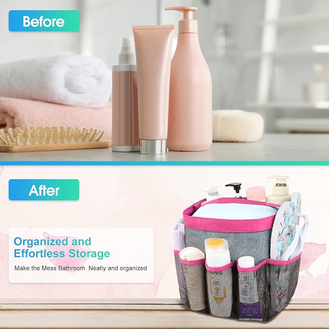 Mesh Shower Caddy Portable - 9 Pockets for College Dorm Room Essential | Large Capacity Mesh Shower Caddy with 9 Pockets, Portable Hanging Toiletry Bag for College Dorm, Gym, Camping and Beach