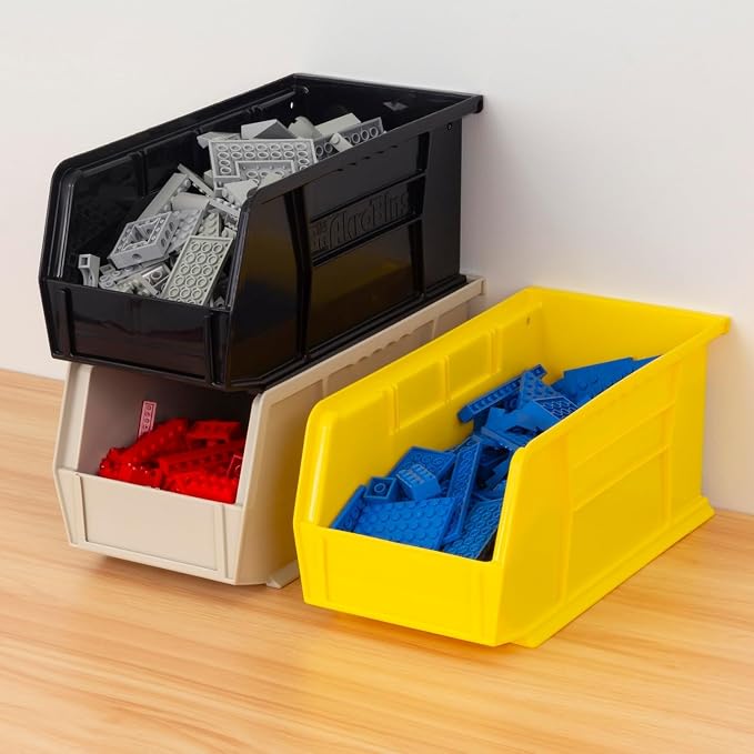 Akro-Mils 30230 AkroBins Plastic Storage Bins, 11"x5"x5", Yellow, 12-Pack | Space-Saving Stackable Bins for Garage, Pantry, Craft Organization