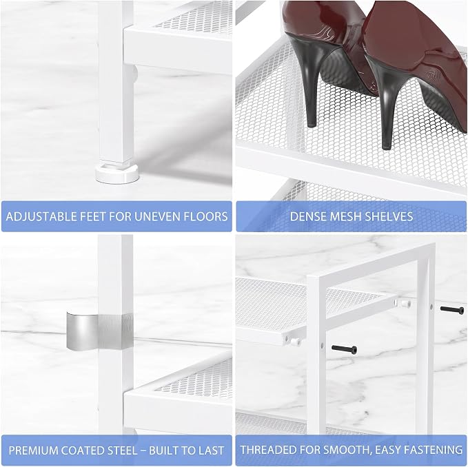 Shoe Rack, Expandable Shoe Rack for Closet, Adjustable Shoe Organizer for Entryway, Shoe Storage Organizer for Door Entrance, Garage, Bedroom (White, 3-Tier)