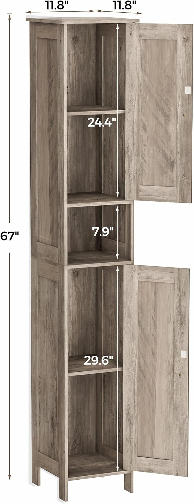 Homleke Tall Bathroom Storage Cabinet with 2 Doors, Slim Bathroom Cabinet | Narrow Storage Cabinet with Adjustable Shelves, Anti-Tip Design, Reversible Door, Easy Assembly, Greige, 11.8''W