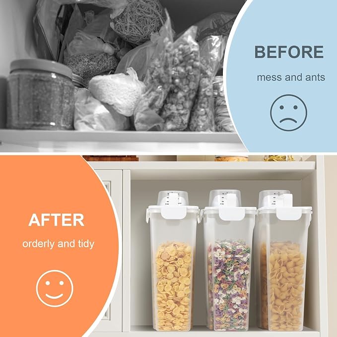 Dog Cat Food Storage Container with Cup (White, 5L) | Pet Food Pourable Container Airtight with Large Spout, BPA-Free Plastic Food Dispenser for Pet Food, Bird Seed, Rice, Flour
