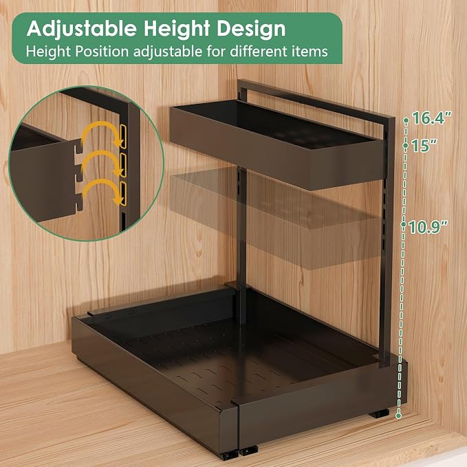 Under Sink Organizer, L-Shaped Pull Out Cabinet Rack for Kitchen | Expandable Width, 6-Level Height, Quiet Sliding Rails, Heavy-Duty Alloy Steel Frame, Pipe Clearance Design for Tight Cabinets