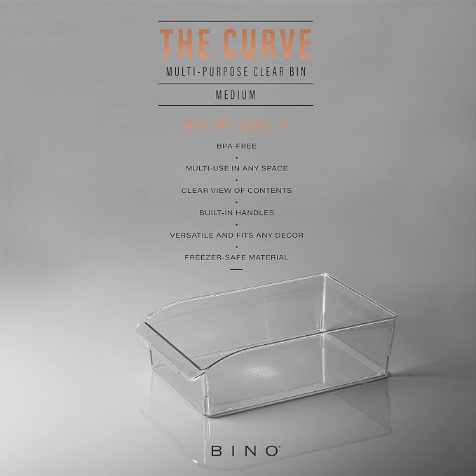 BINO | Plastic Storage Bins, Medium | THE CURVE COLLECTION | Multi-Use Organizer Bins | Storage Containers Kitchen, Pantry and Home Organization | Fridge Organizers | Pantry Organization and Storage