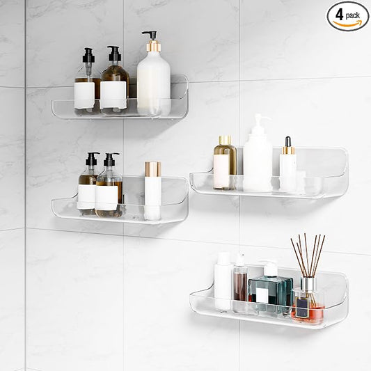 Adhesive Bathroom Shelves, 4 Pack Acryilc No Drill Stick on Shelf